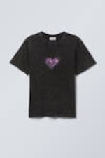 Washed Black - Spiky Heart - Boxy Lightweight Graphic T-shirt - 0