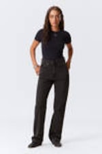 Echo Black - Black - Rowe Super High Waisted Regular Straight Leg Jeans - 0