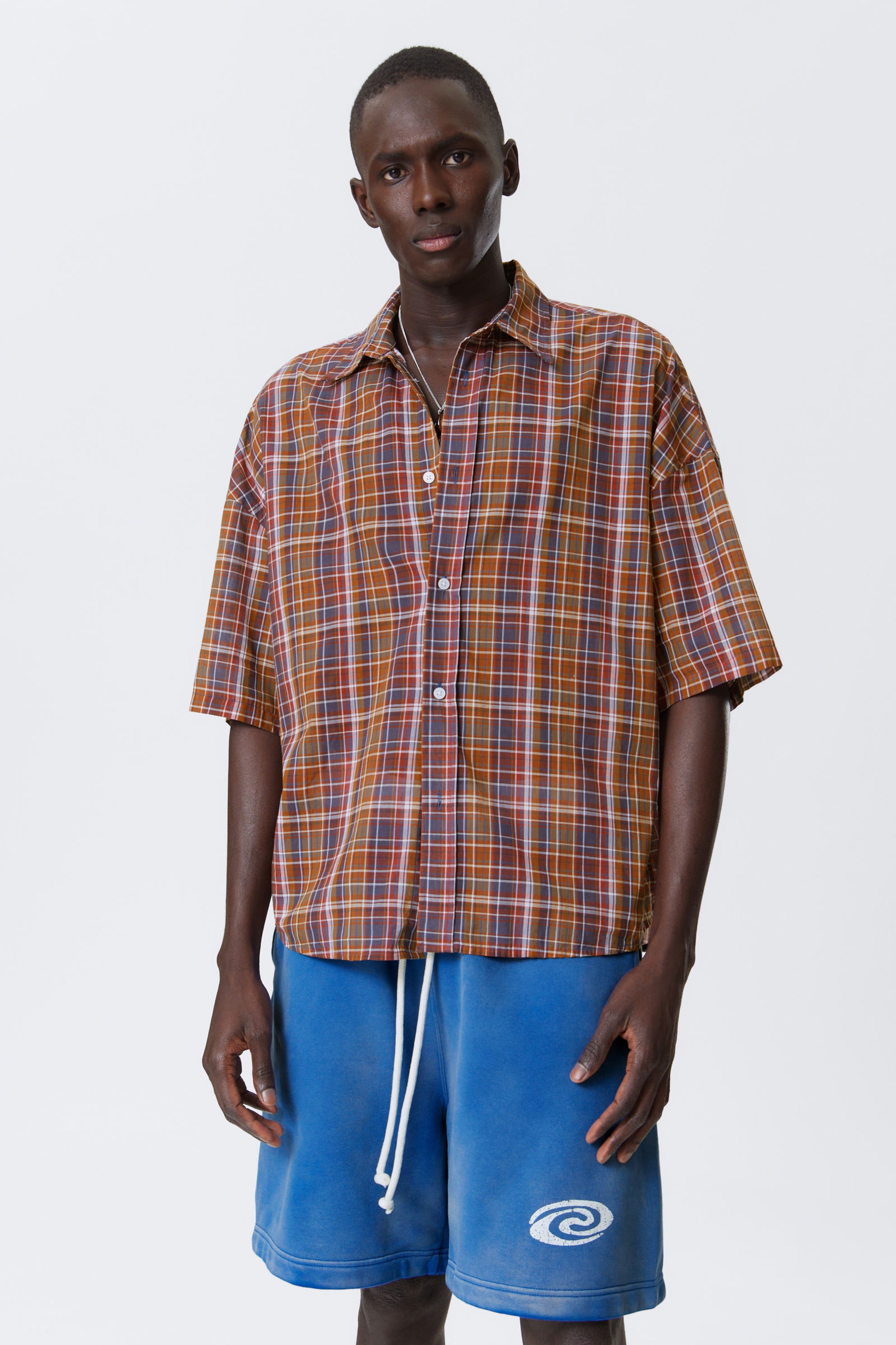 #98444A - Checked Oversized Short Sleeve Shirt - 2