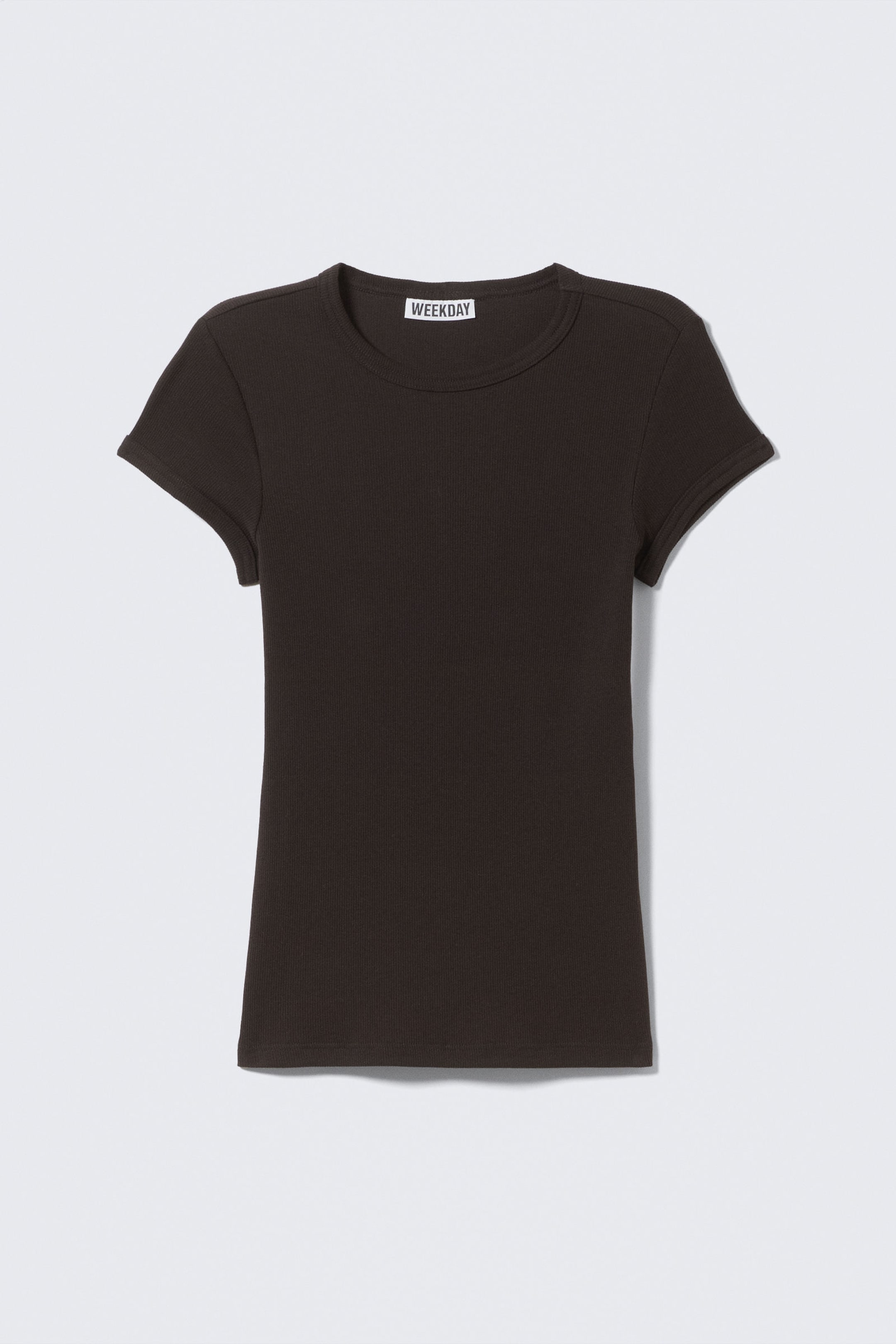 Dunkelbraun - Slim-Fit-T-Shirt aus gerippter Baumwolle - 3