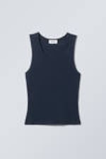 Dunkelblau - Glattes, eng anliegendes Tanktop - 0