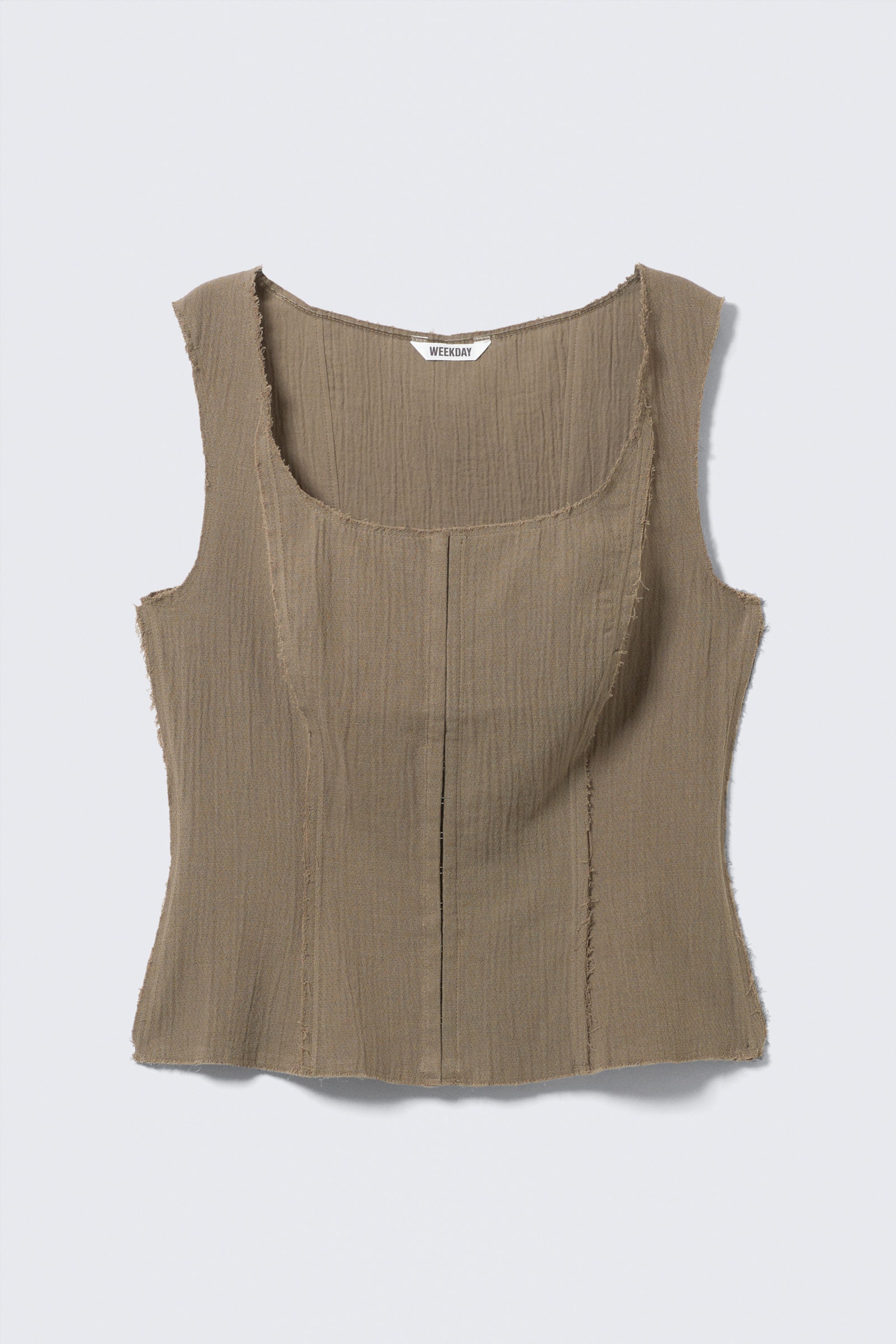 #6C655F - Square Neck Twill Corset Top - 1
