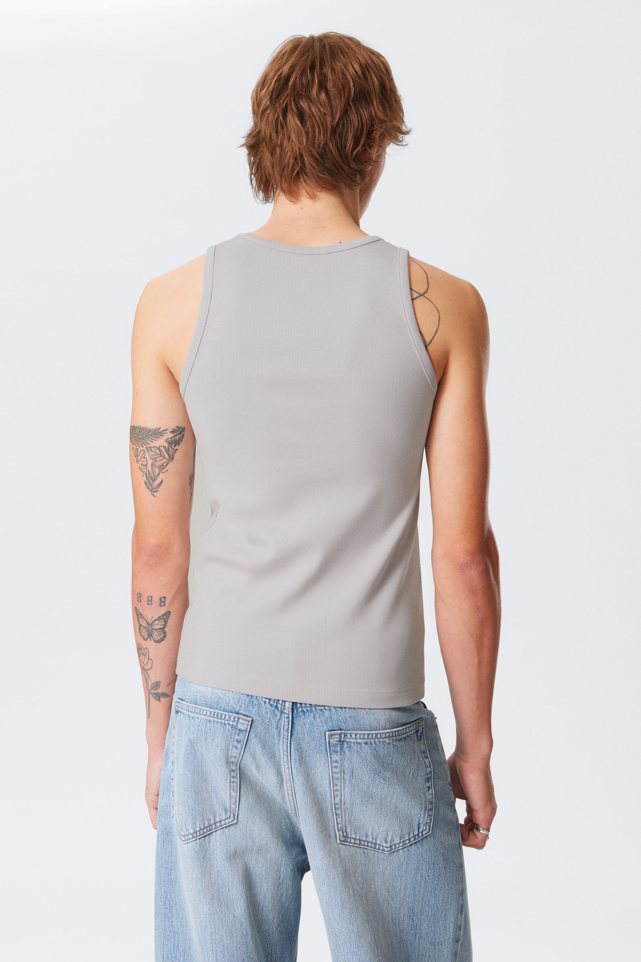 Light Grey - Regular Fit Ribbed Tank Top - 2