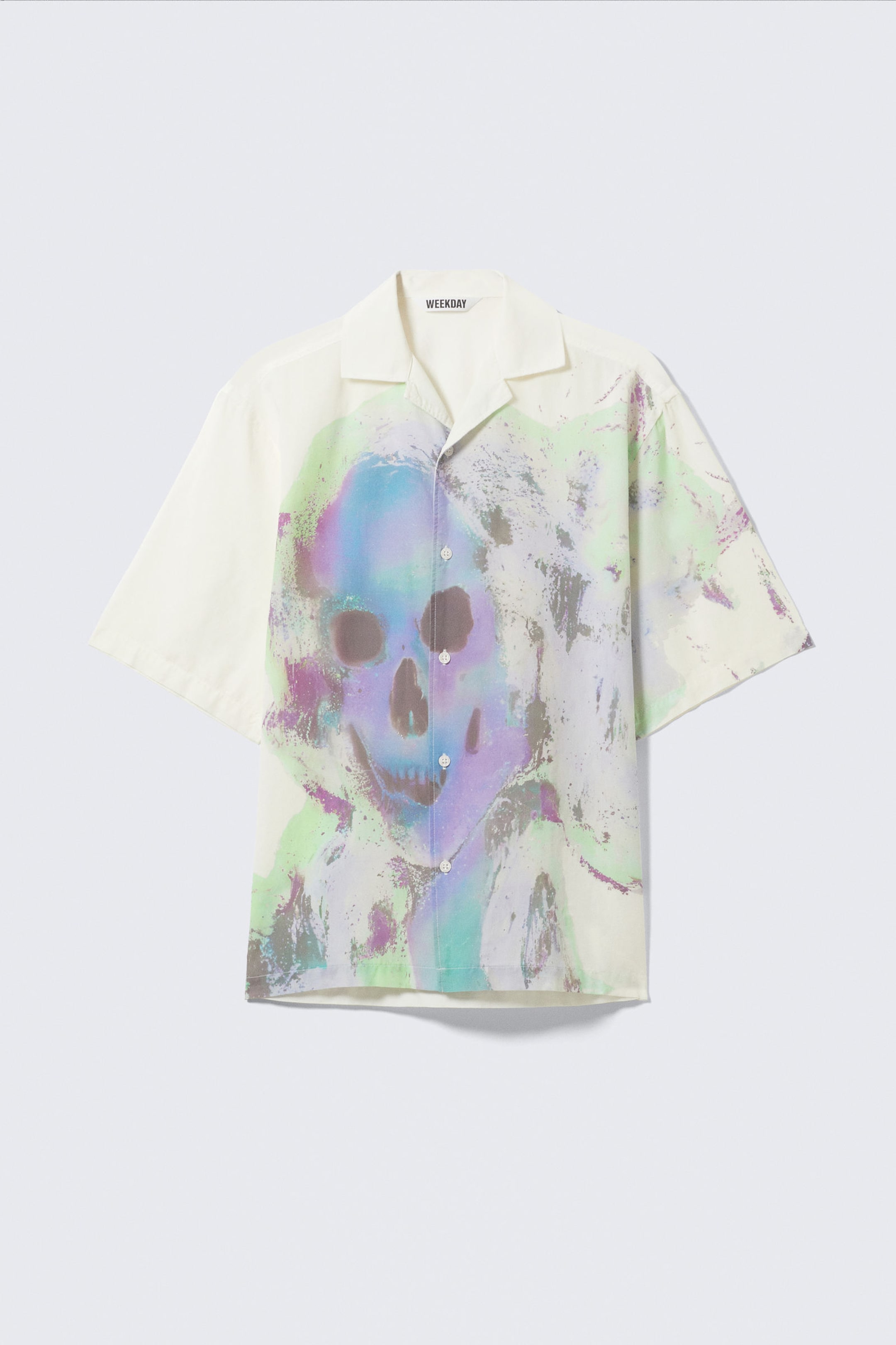 White - Colourful Skull - Relaxed Graphic Short-Sleeved Resort Shirt - 4
