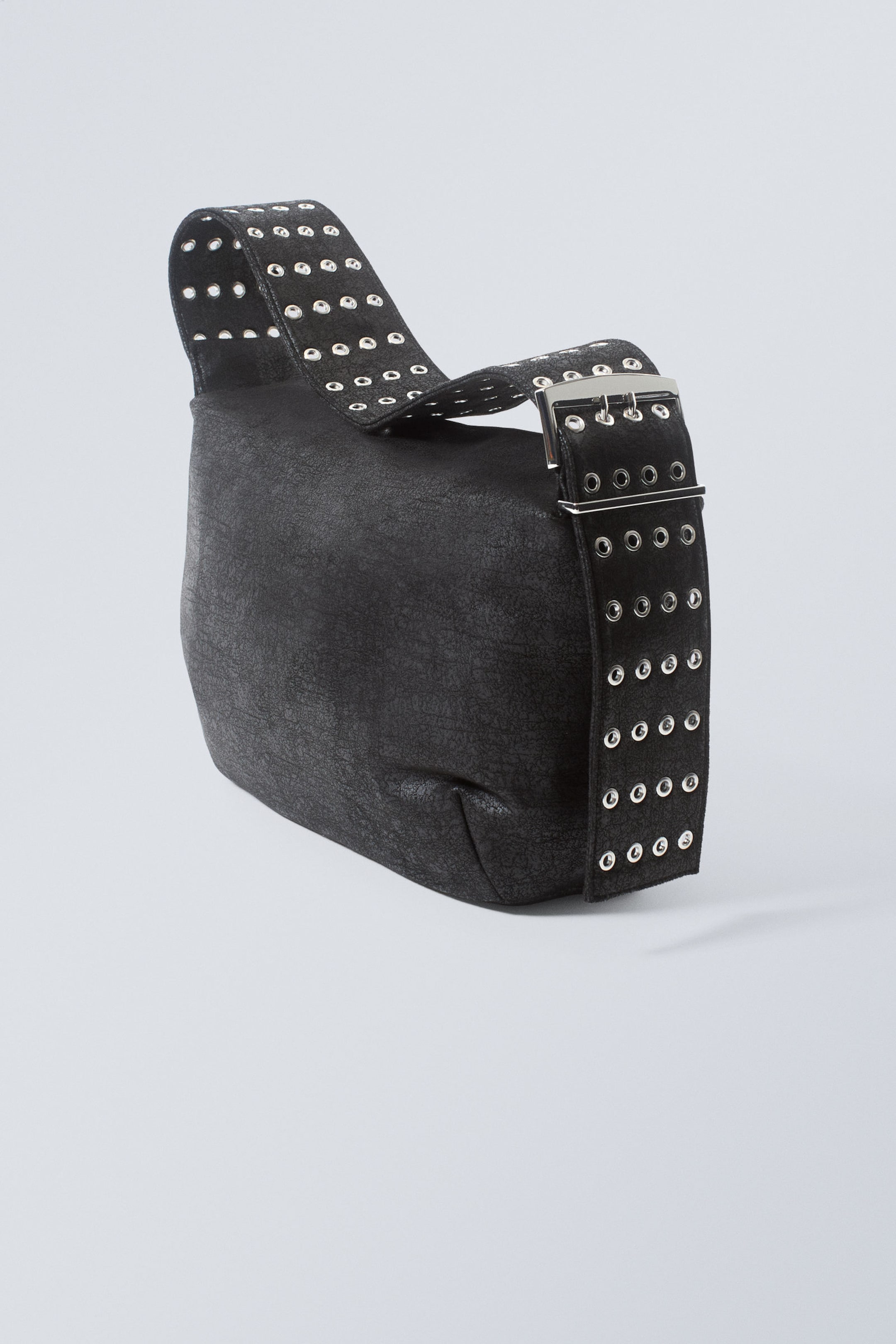 Black - Eyelet Strap Handbag - 1