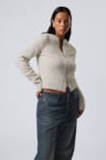 Beige Melange - Slim Knitted Zip Cardigan - 0