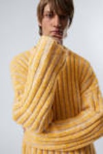 Yellow Melange - Cropped Rib-Knit Sweater - 0