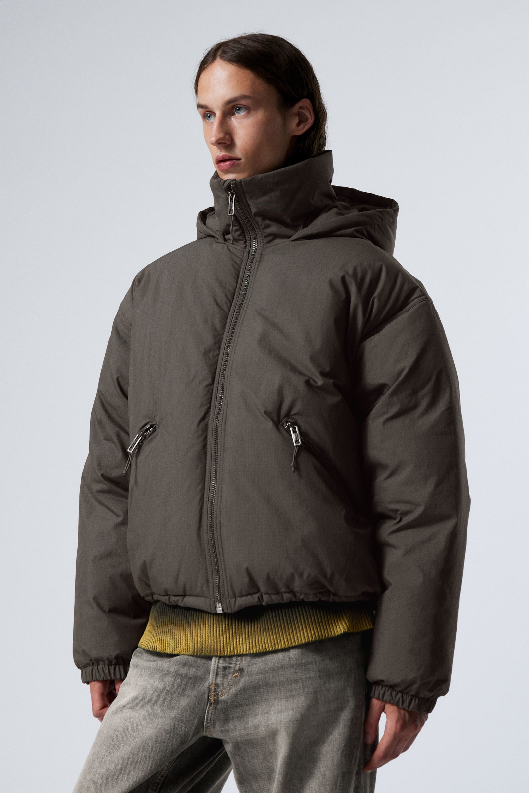 Dark Grey - Padded Hooded Puffer Jacket - 0