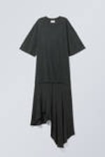 Washed Black - Asymmetric T-shirt Dress - 2