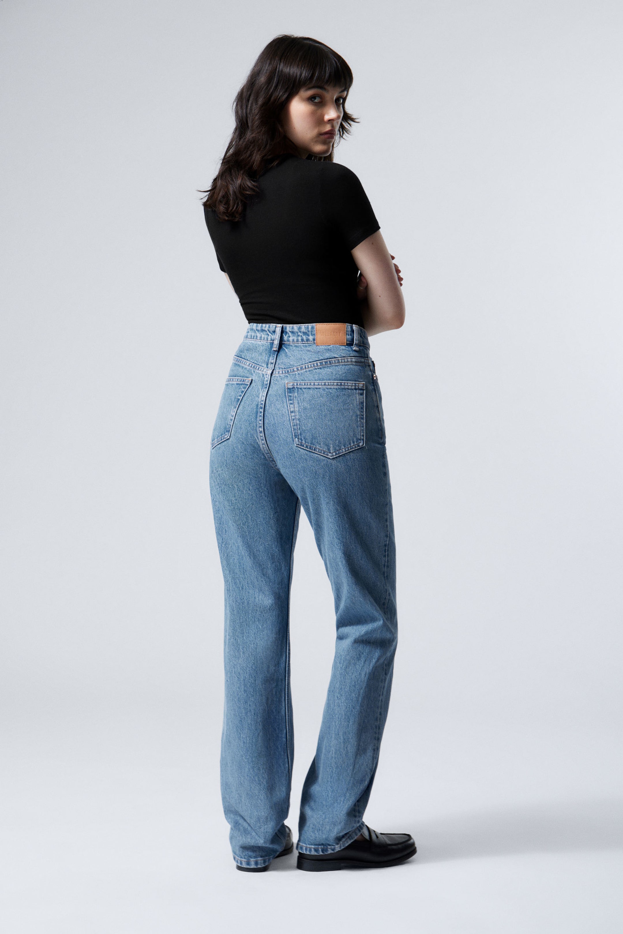 90s Blue - Medium Blue - Rowe Super High Waisted Regular Straight Leg Jeans - 3