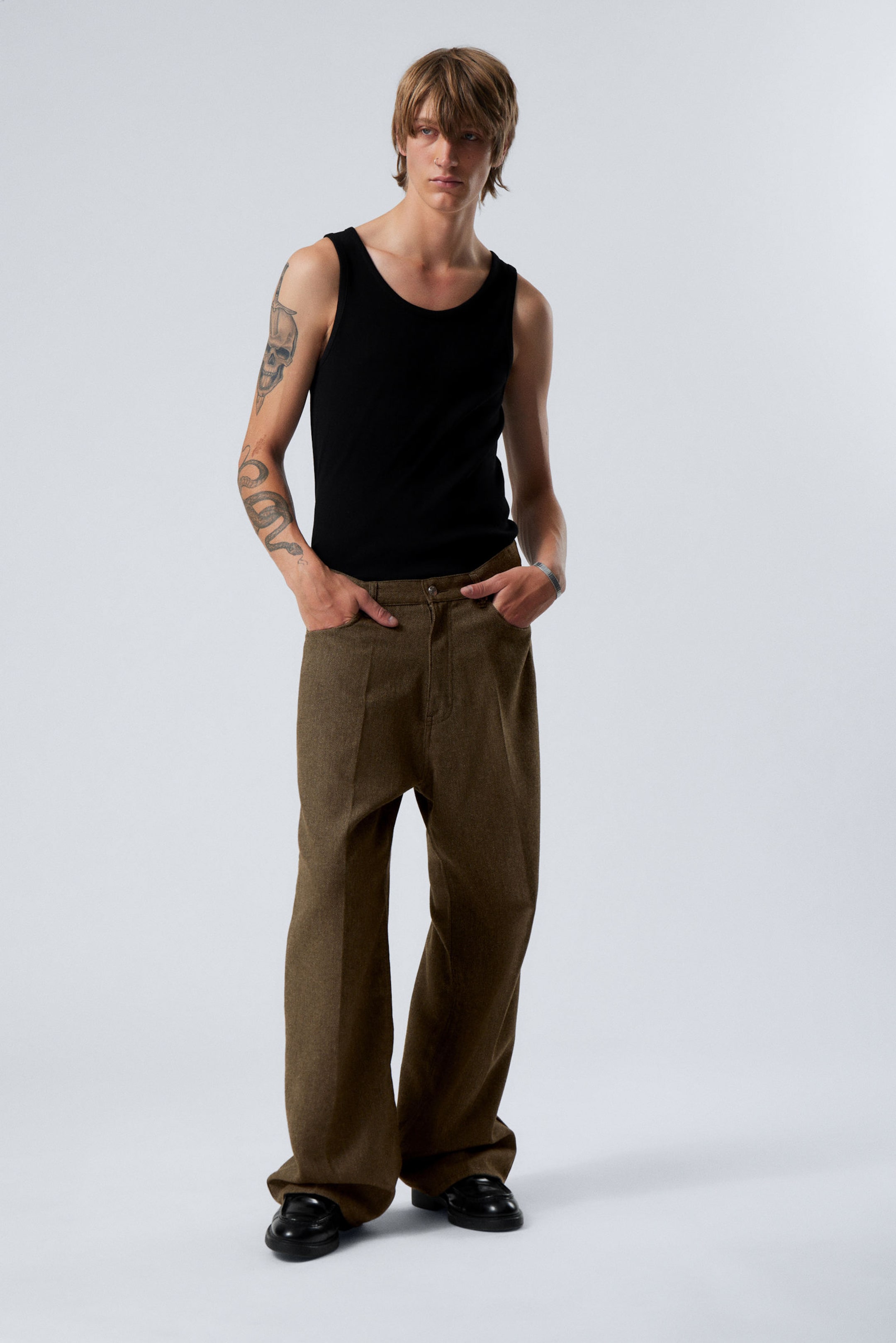 Mole Dark - Astro Loose Baggy Herringbone Trousers - 0