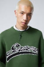 Dark Green - Expert - Cypher Graphic Knit Sweater - 1