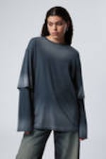 Faded Dark Blue - Oversized Double Dyed Longsleeve Top - 0