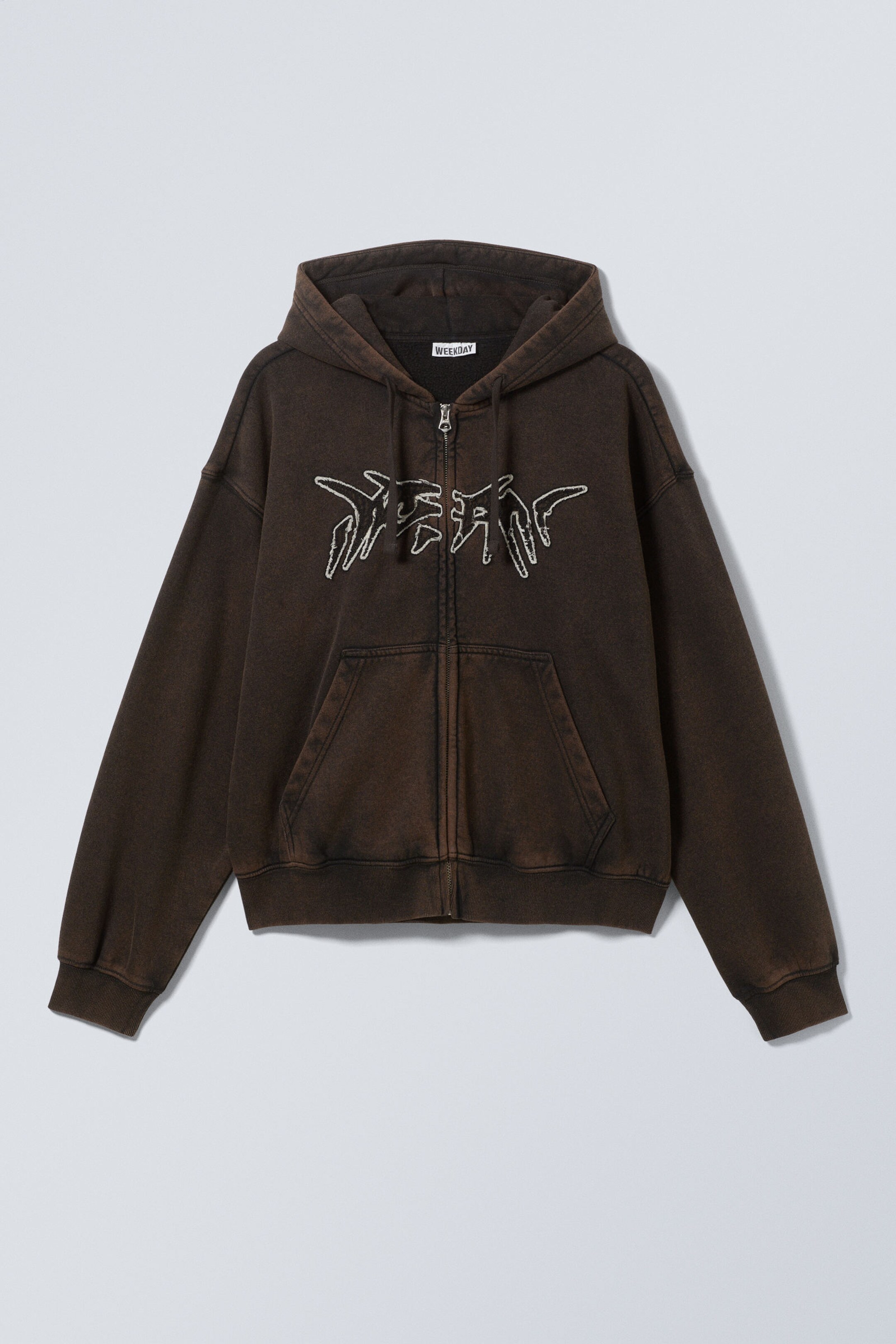boxy embroidery zip hoodie - Washed Dark Brown - Dream