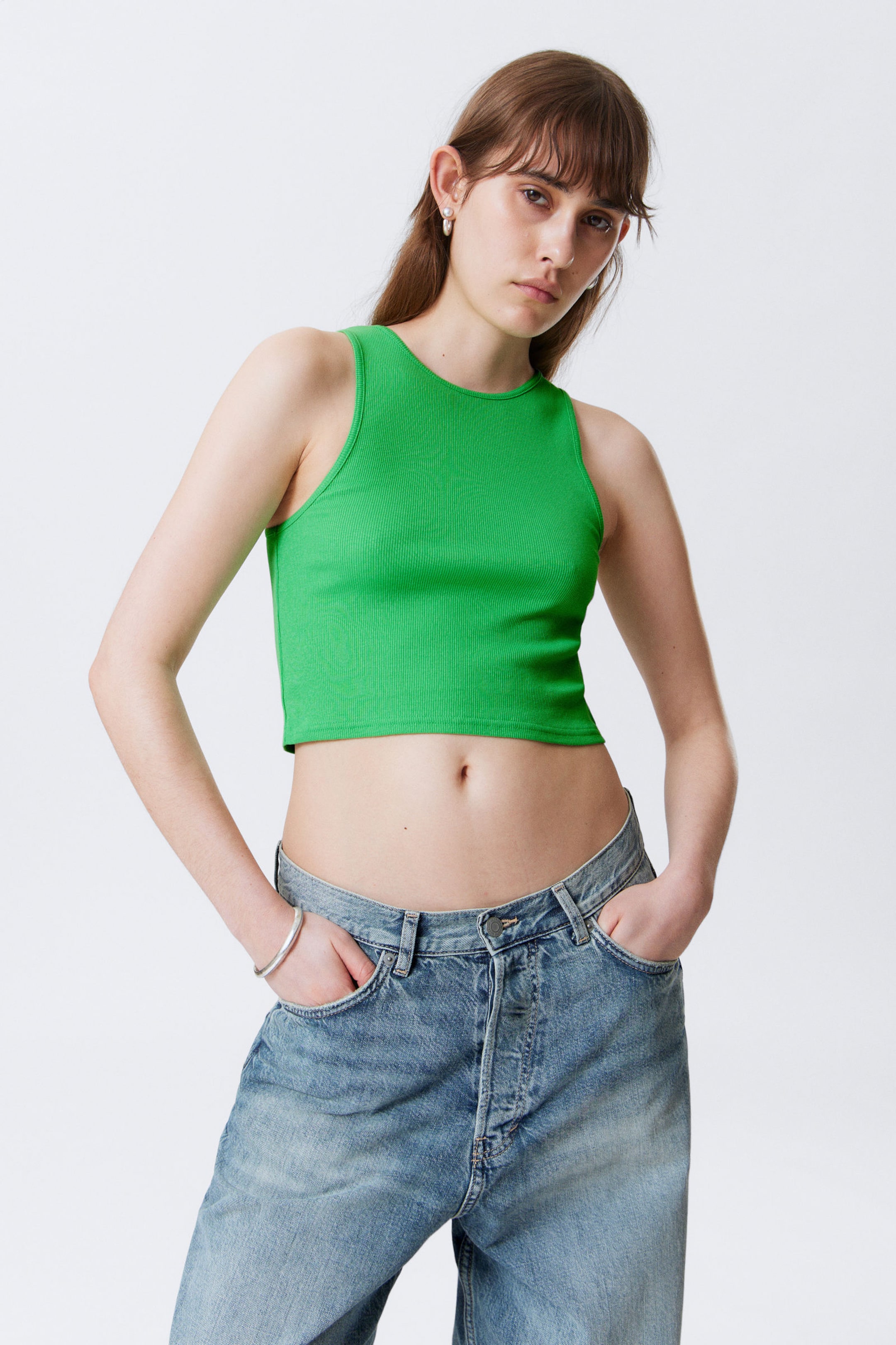 #75A95F - Cropped Ribbed Cotton Tank - 1