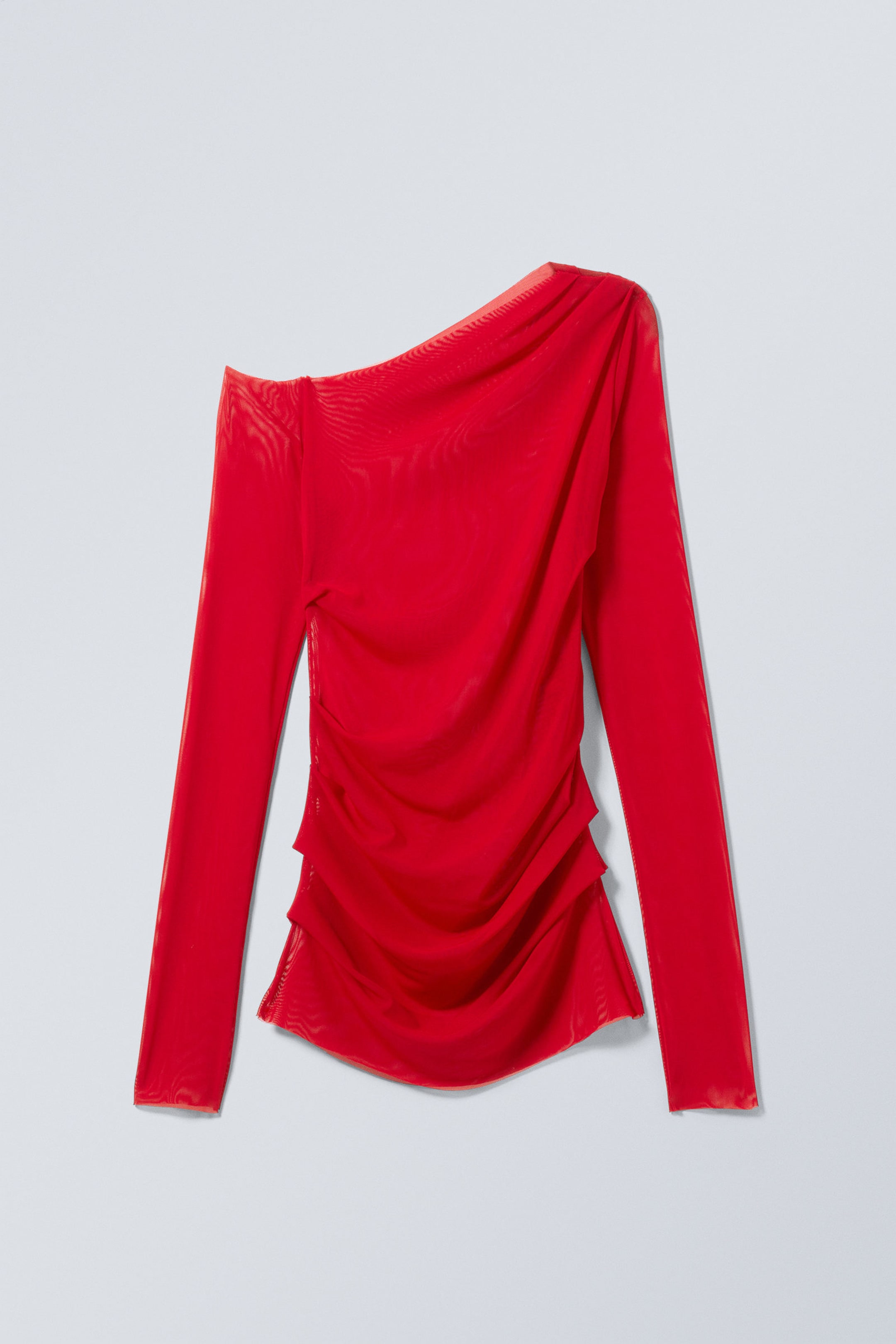 Red - Transparent Drape Asymmetric Long Sleeve - 0