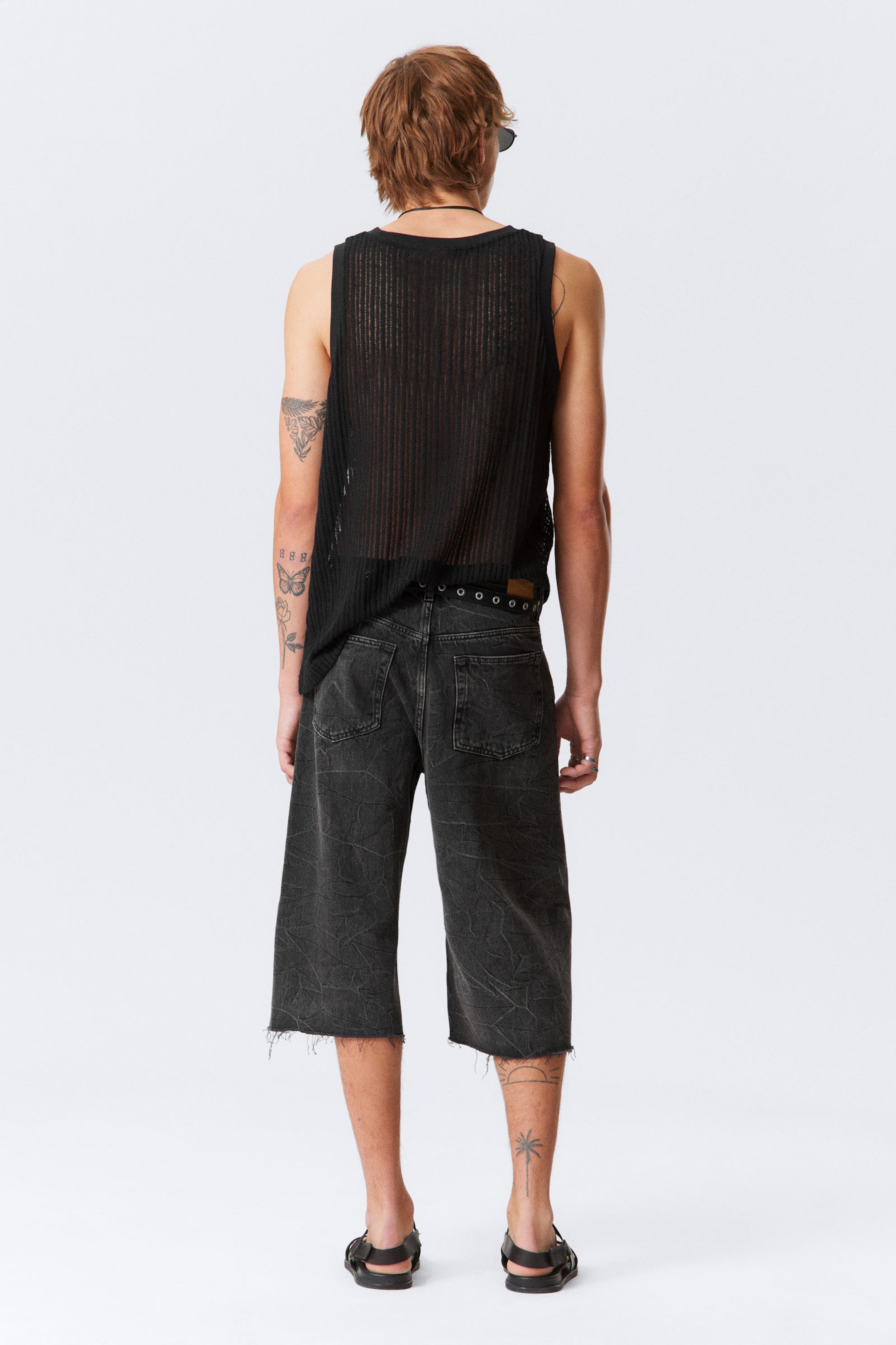Washed Black - Galaxy Loose Twisted Denim Shorts - 8