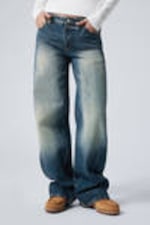 Gasoline Blue - Medium Blue - Ample Low Rise Loose Wide Leg Jeans - 1