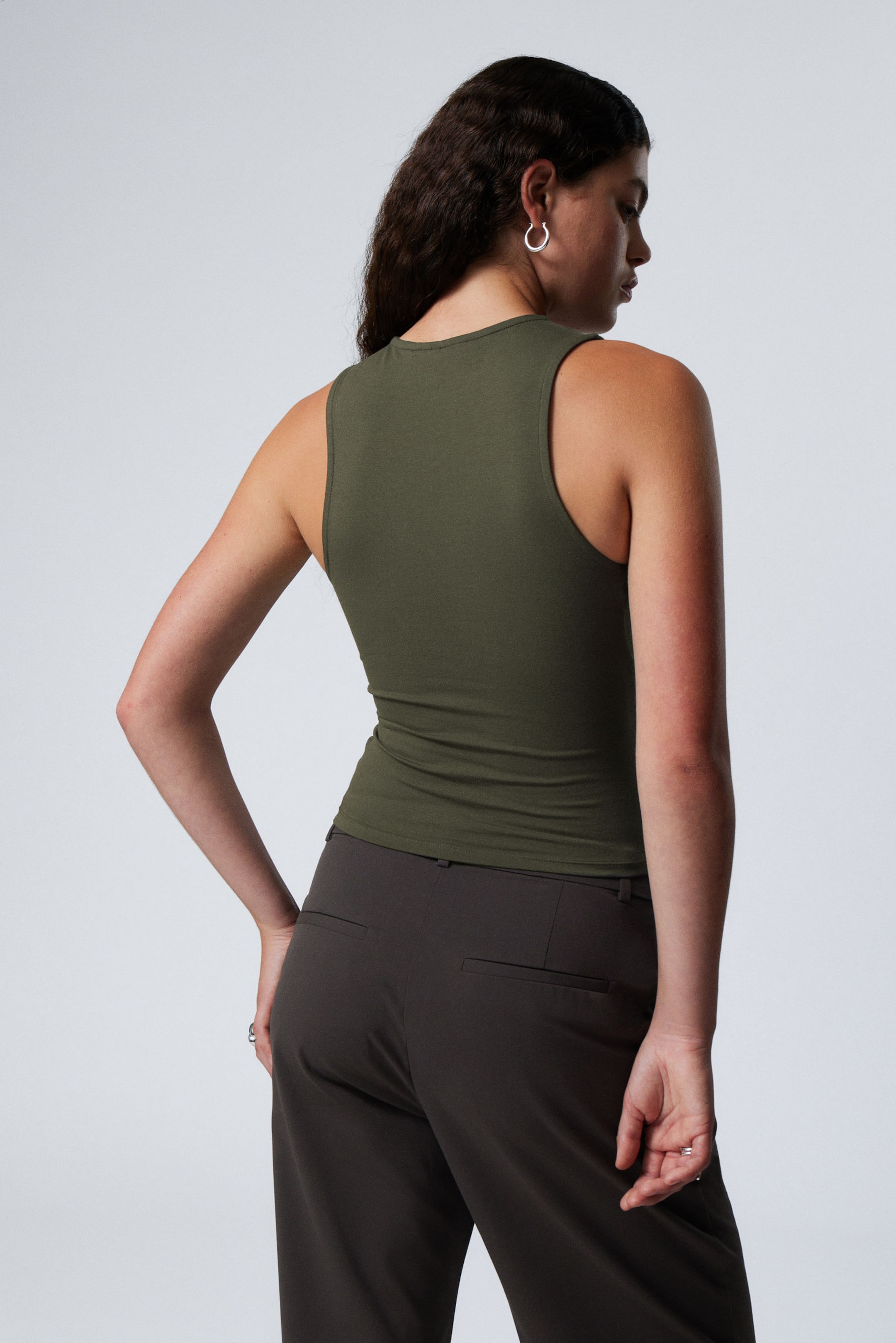 Khaki Green - Slim Sleeveless Zip Top - 3