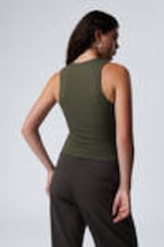 Khaki Green - Slim Sleeveless Zip Top - 3