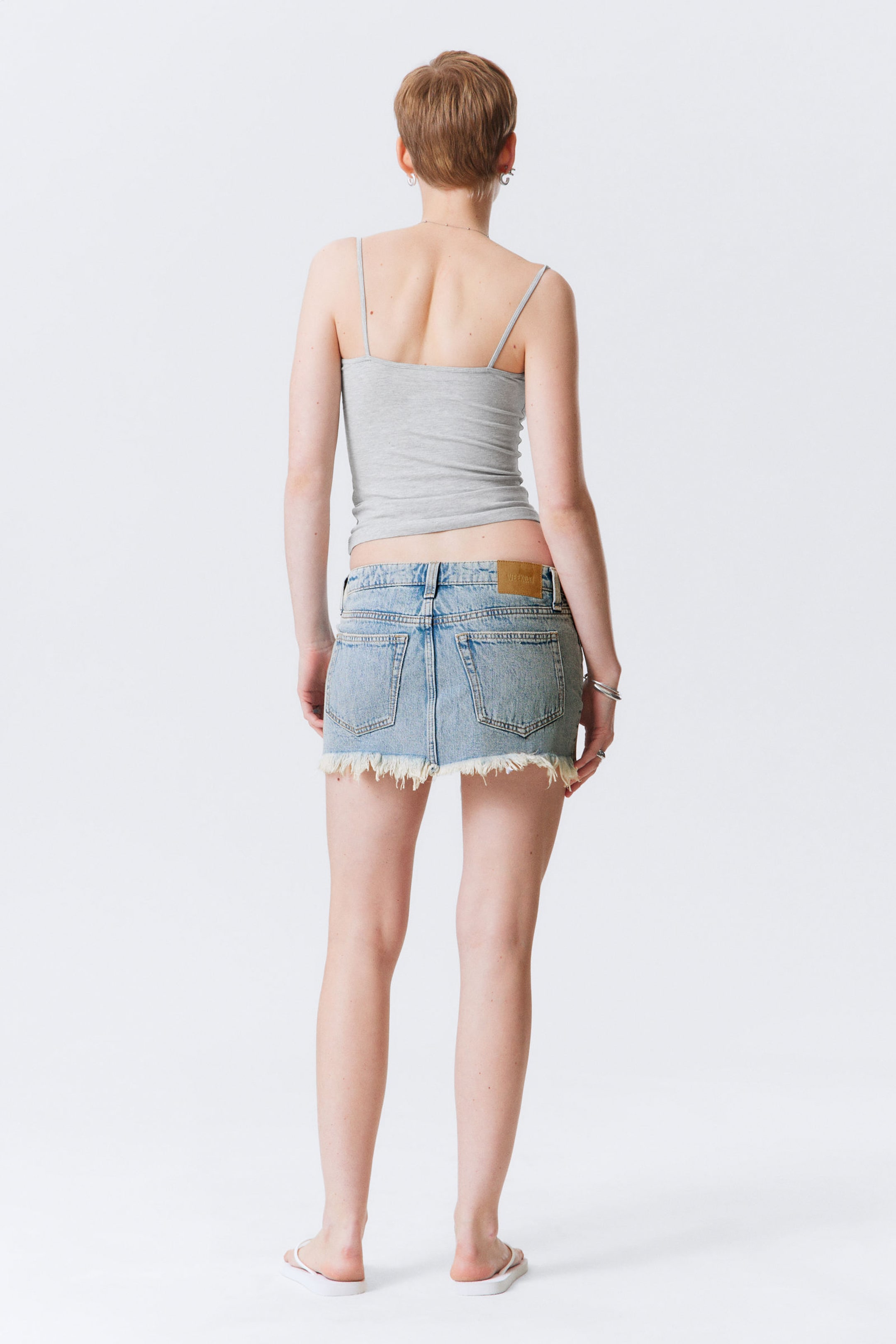 Lip Blue - Light Blue - Centure Low Rise Frayed Denim Mini Skirt - 2