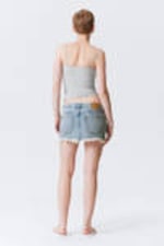 Lip Blue - Light Blue - Centure Low Rise Frayed Denim Mini Skirt - 2