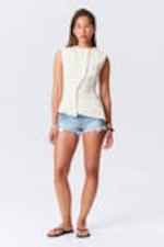 White - Sleeveless Asymmetric Peplum Top - 1