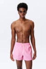 Striped Light Pink - Gestreifte, strukturierte Schwimmshorts - 0