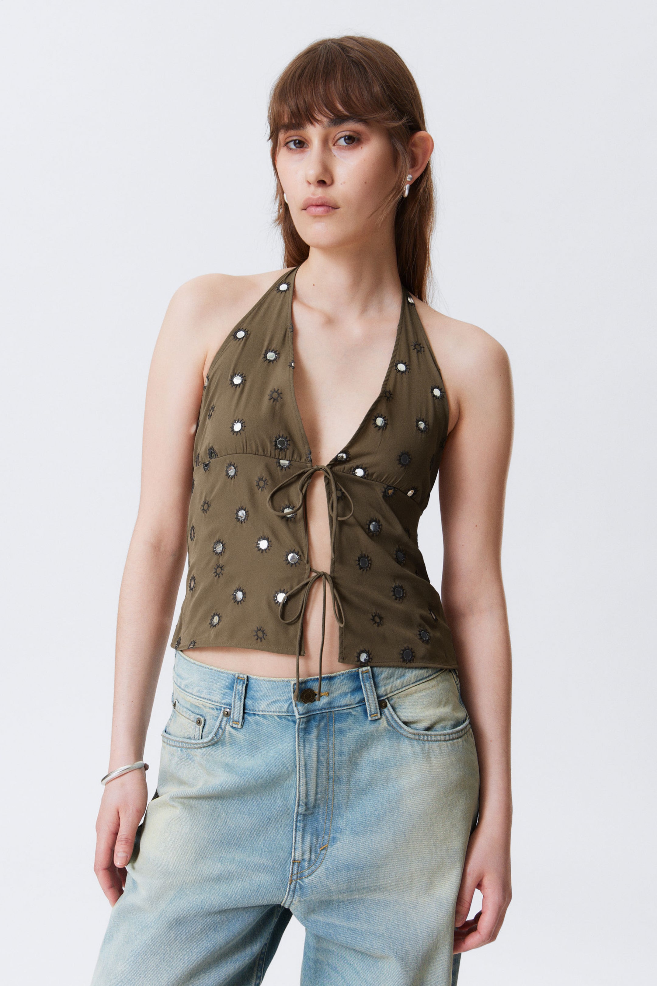 #5D5950 - Tie-Front Halterneck Top - 1