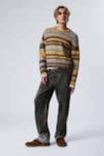 Yellow/Brown Stripe - Striped Regular Fit Sweater - 0