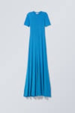 Blue - Sporty Short Sleeve Maxi Dress - 0