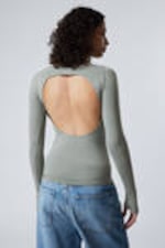 Dusty Green - Open Back Seamless Longsleeve Top - 3