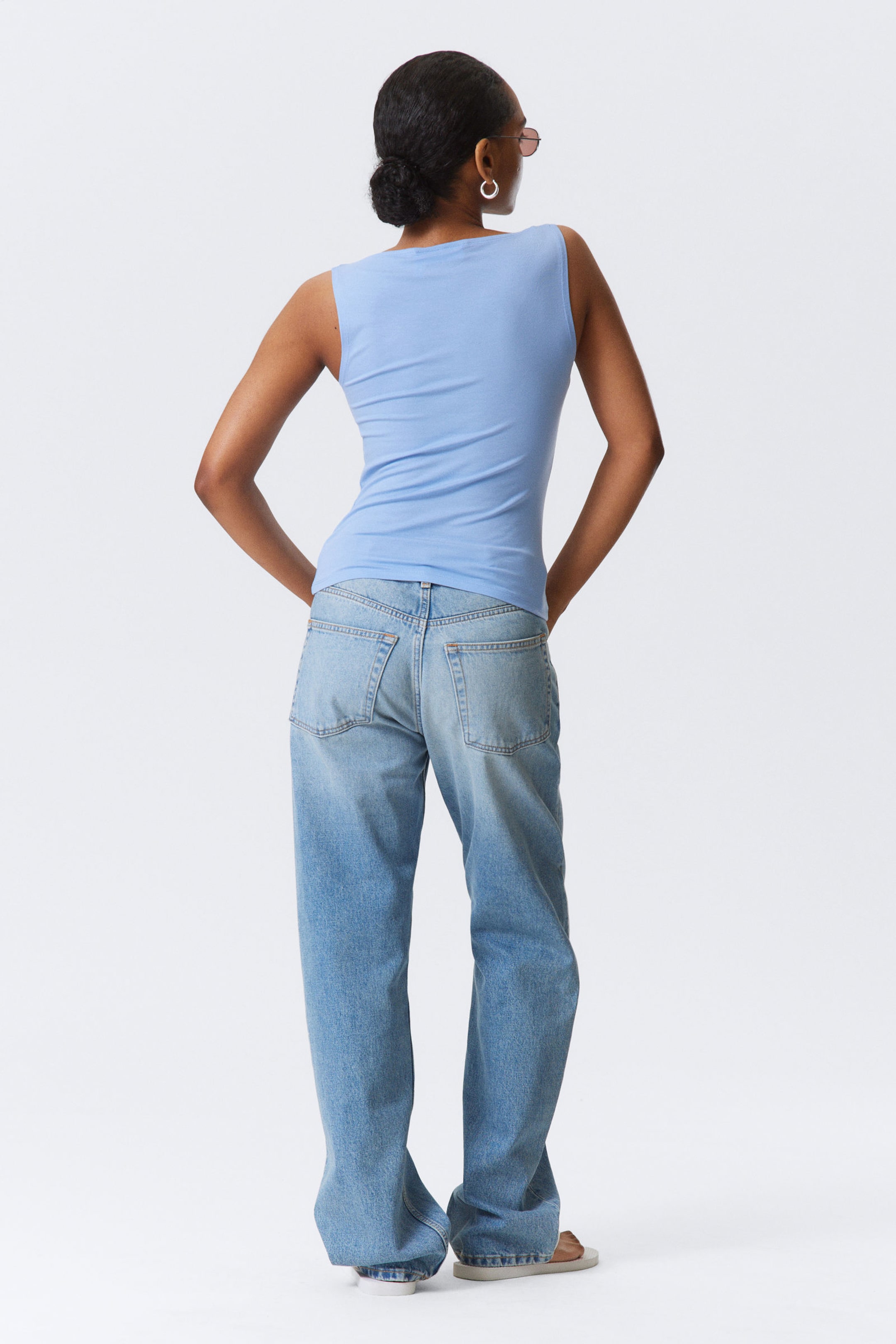 Light Blue - Annie Soft Sleeveless Boat-Neck Top - 2