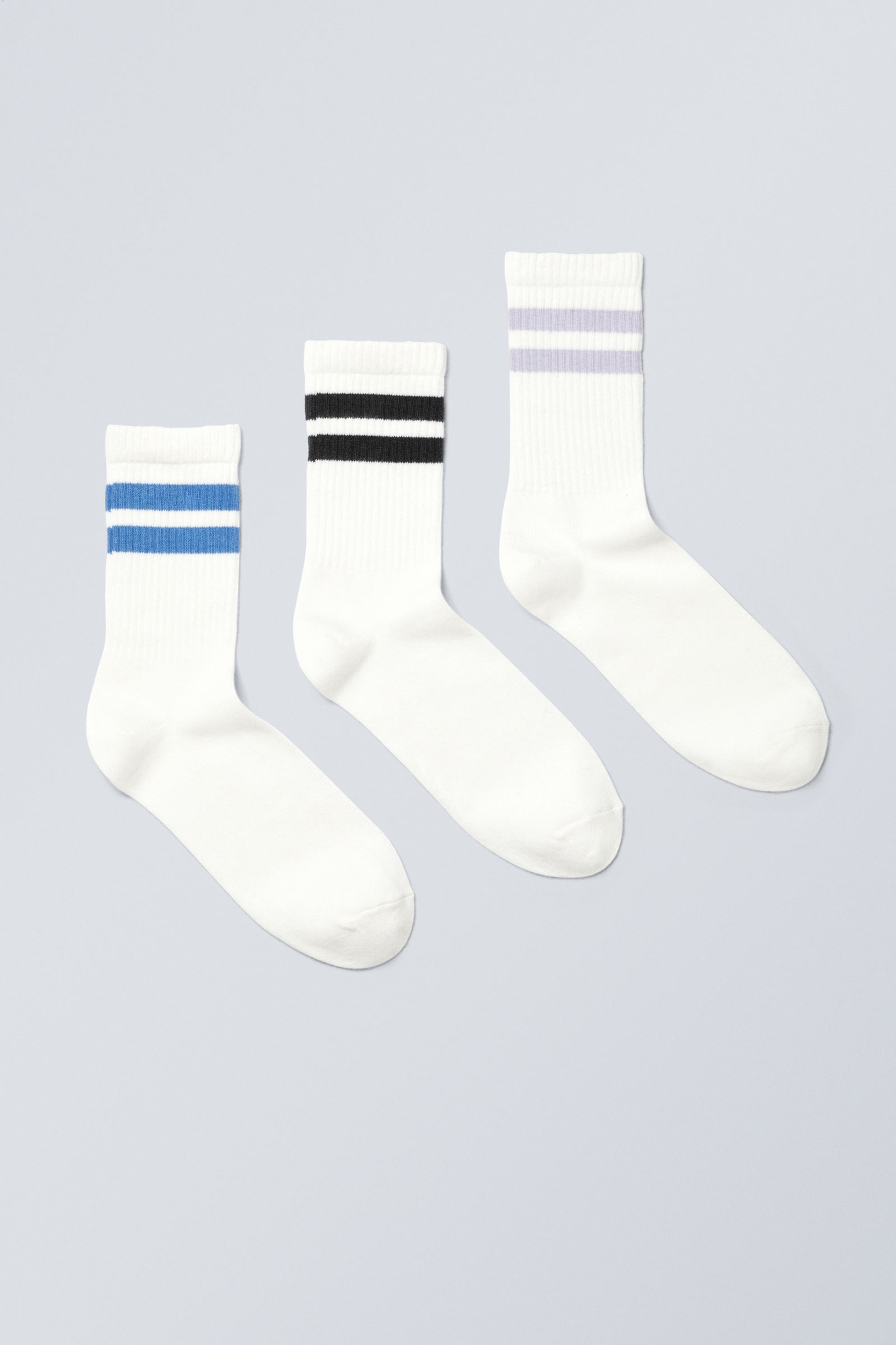 Blue/Black/Purple Stripe - 3-pack Striped Sport Socks - 0