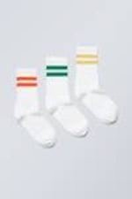 Yellow green red - 3-pack Sport Striped Socks - 0