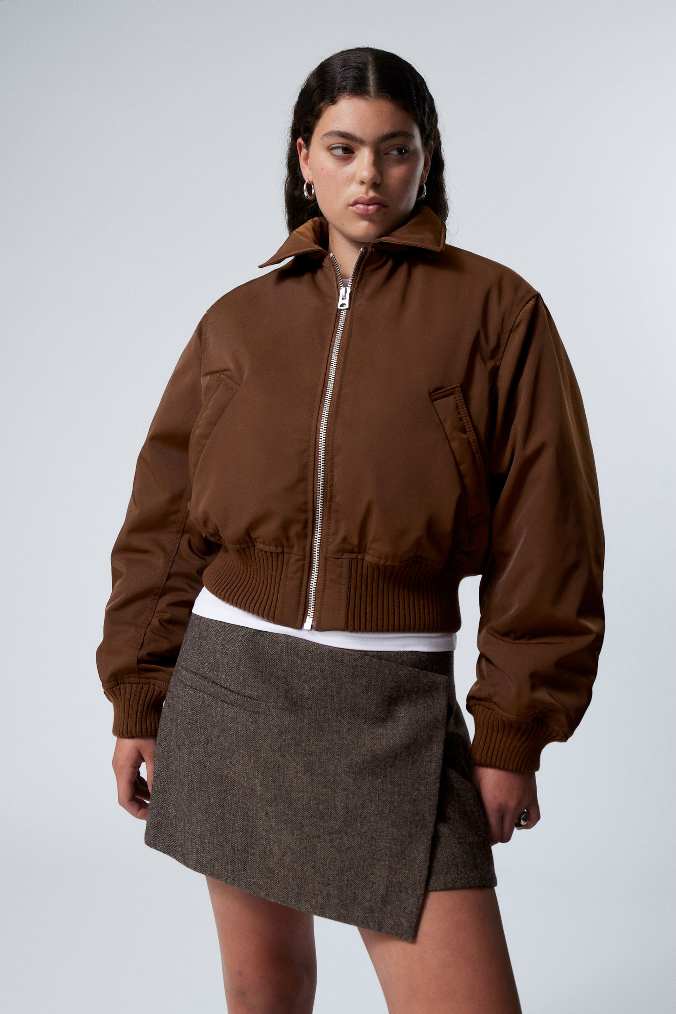 Brown - Padded Bomber Jacket - 0