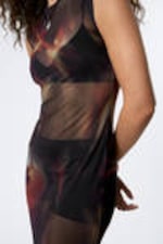 Black - Eclectic Flame - Printed Mesh Maxi Dress - 2