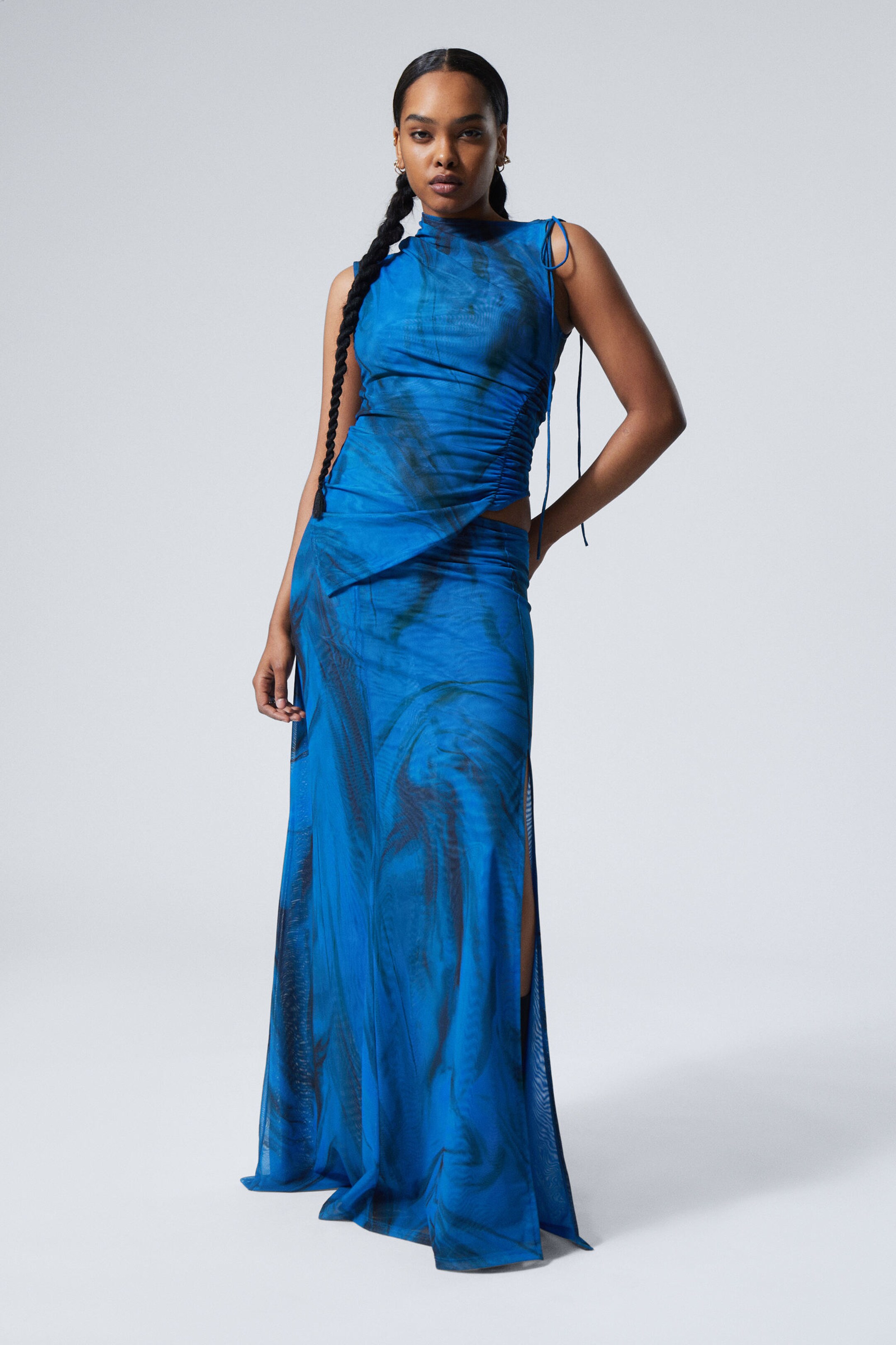 Chain Strap Asymmetrical Satin Dress- Royal outlets Blue