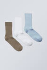 Brown/White/Blue - 3-pack Selma Socks - 0