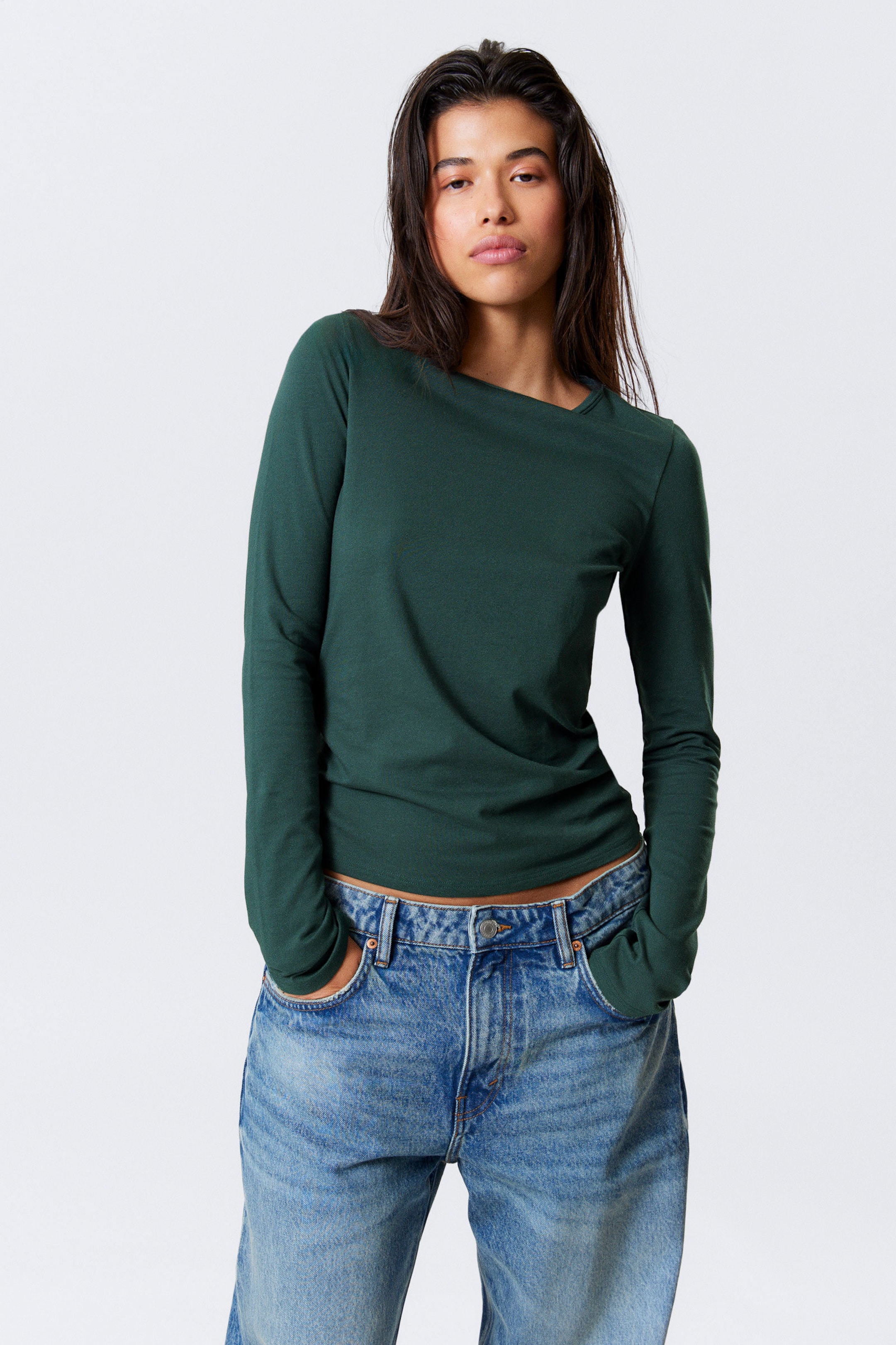 #3D4848 - Soft Long-Sleeved Cotton Jersey Top - 1