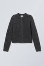 Dark Grey Melange - Slim Knitted Zip Cardigan - 2