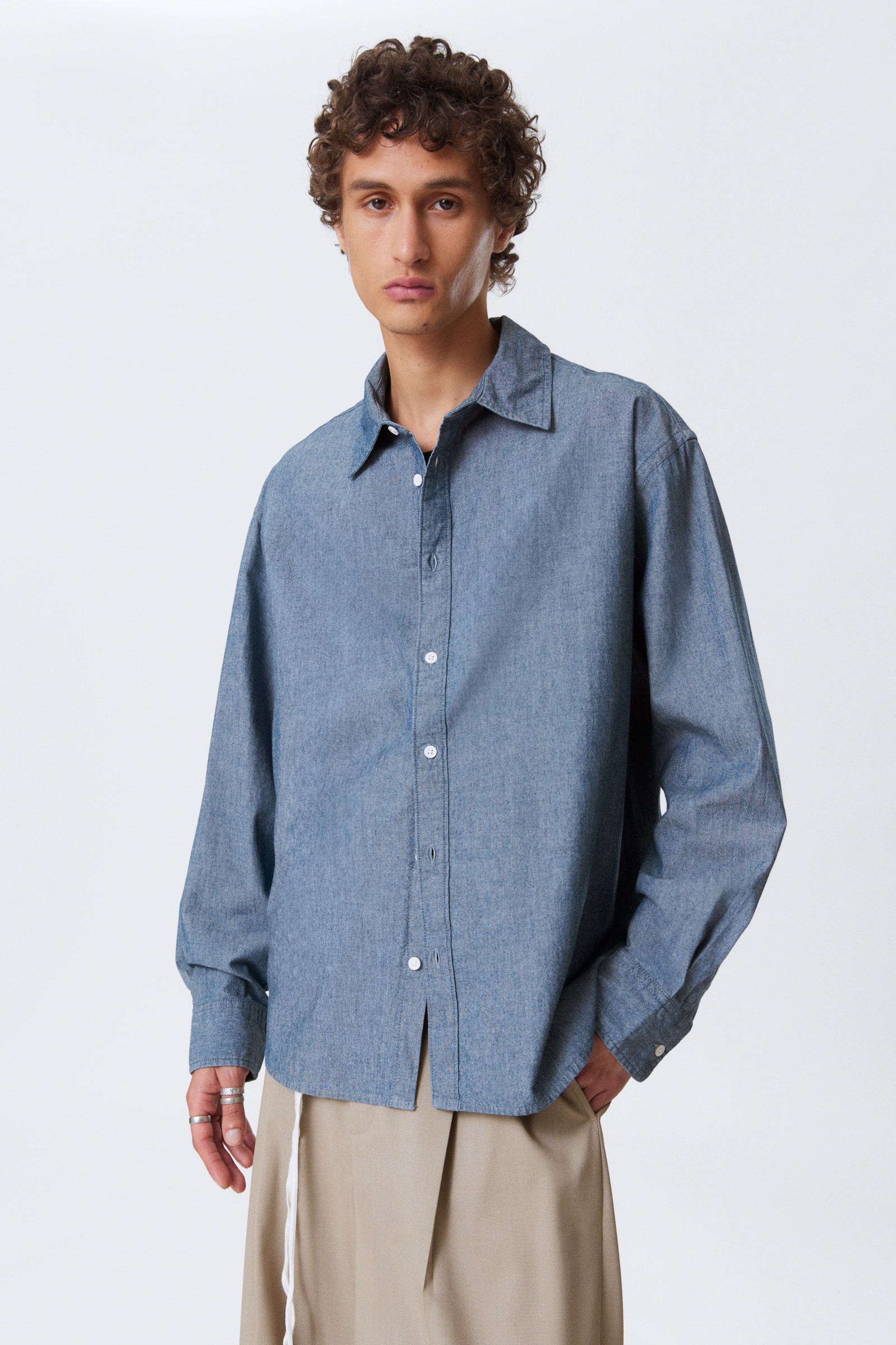 #79829D - Oversized Long-Sleeved Denim Shirt - 1