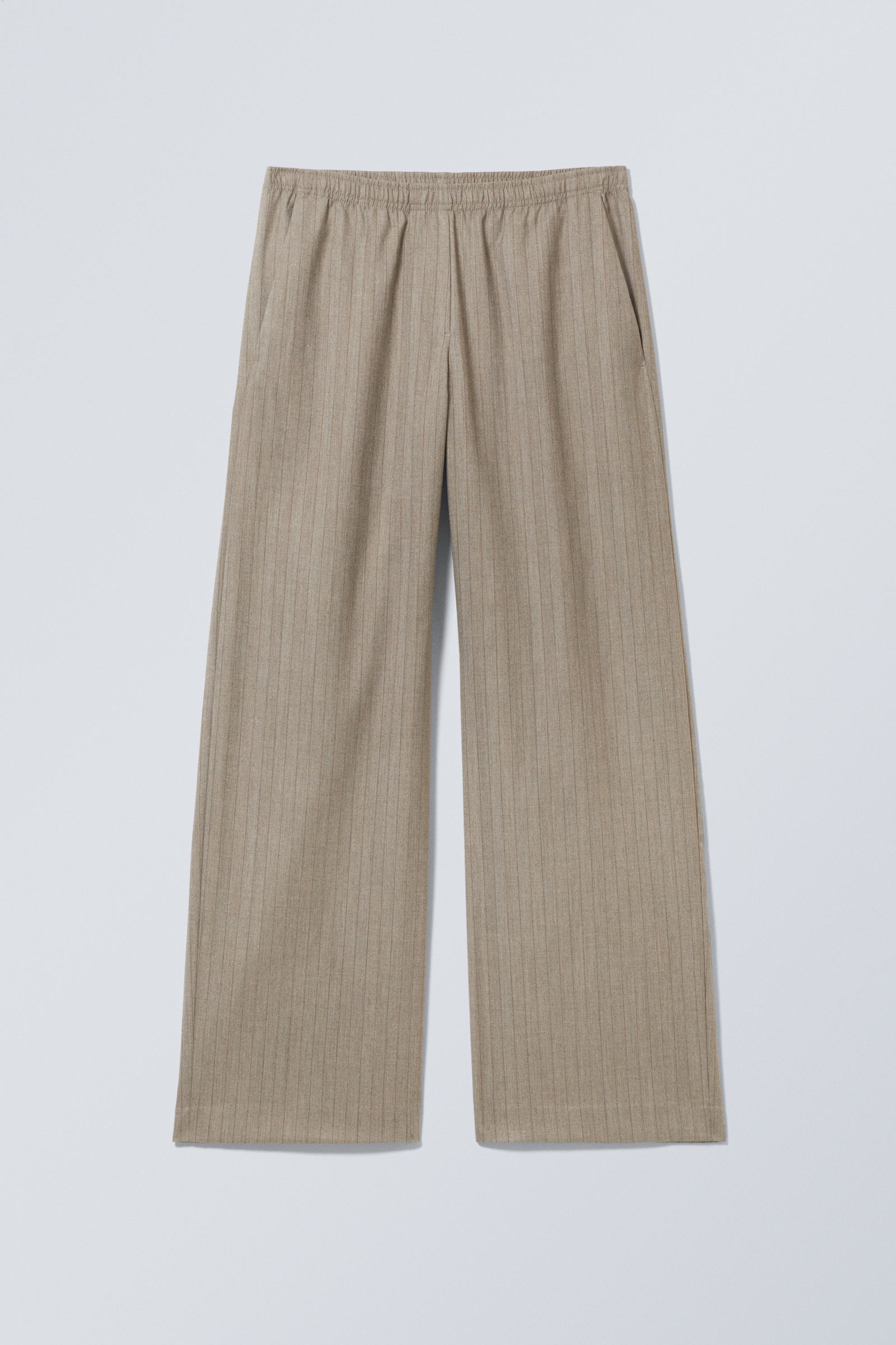 Beige Pinstripe - Wide Pull On Suiting Trousers - 2