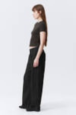 Black - Low Rise Wide Leg Crinkled Trousers - 2