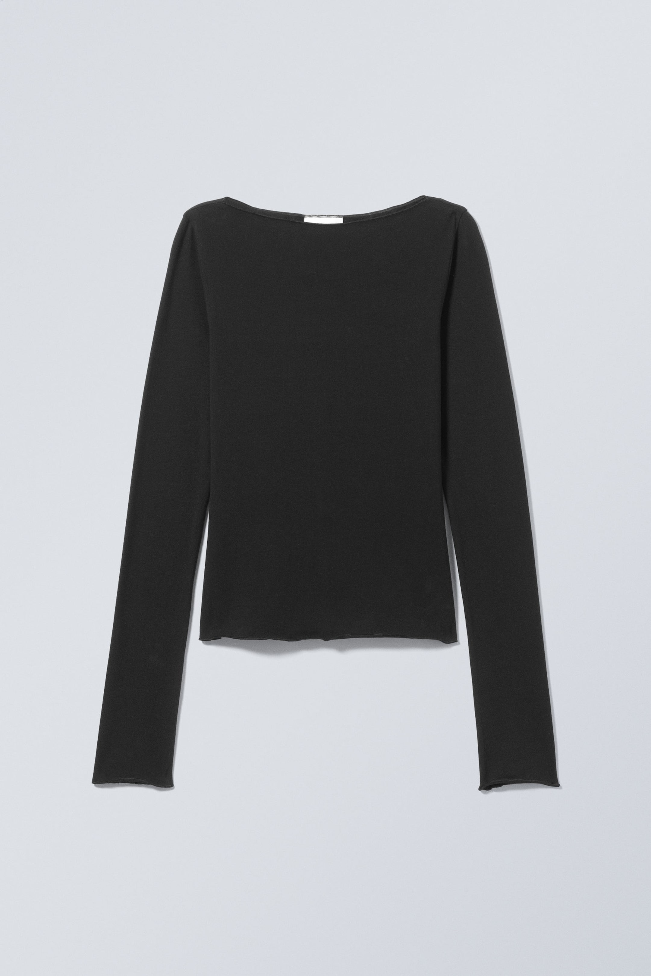 Black - Boatneck Cotton Longsleeve - 0