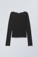 Black - Boatneck Cotton Longsleeve - 0