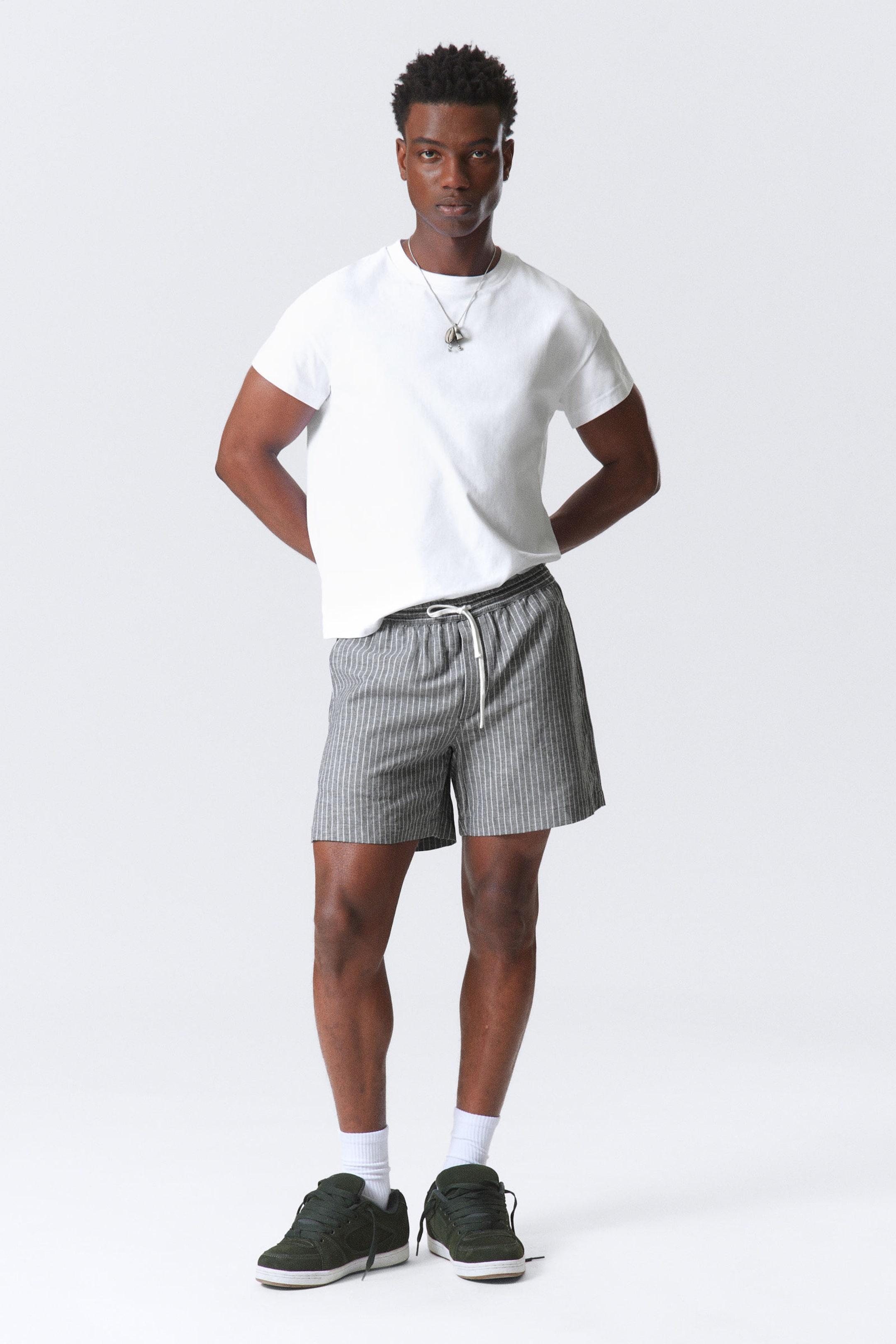 #272628 - Striped Linen Blend Shorts - 1