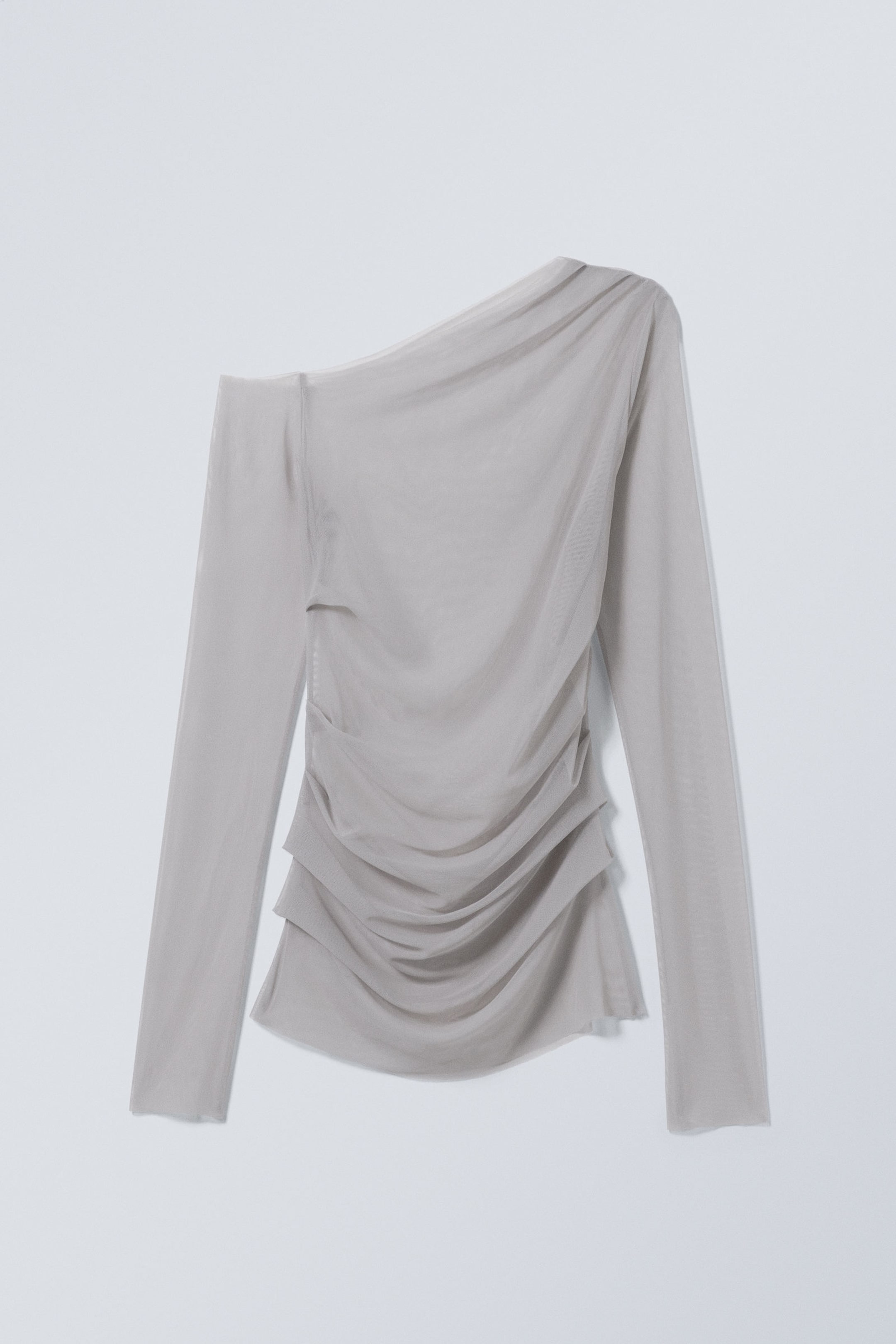 Light grey - Transparent Drape Asymmetric Long Sleeve - 0