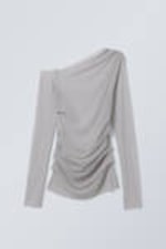 Light grey - Transparent Drape Asymmetric Long Sleeve - 0