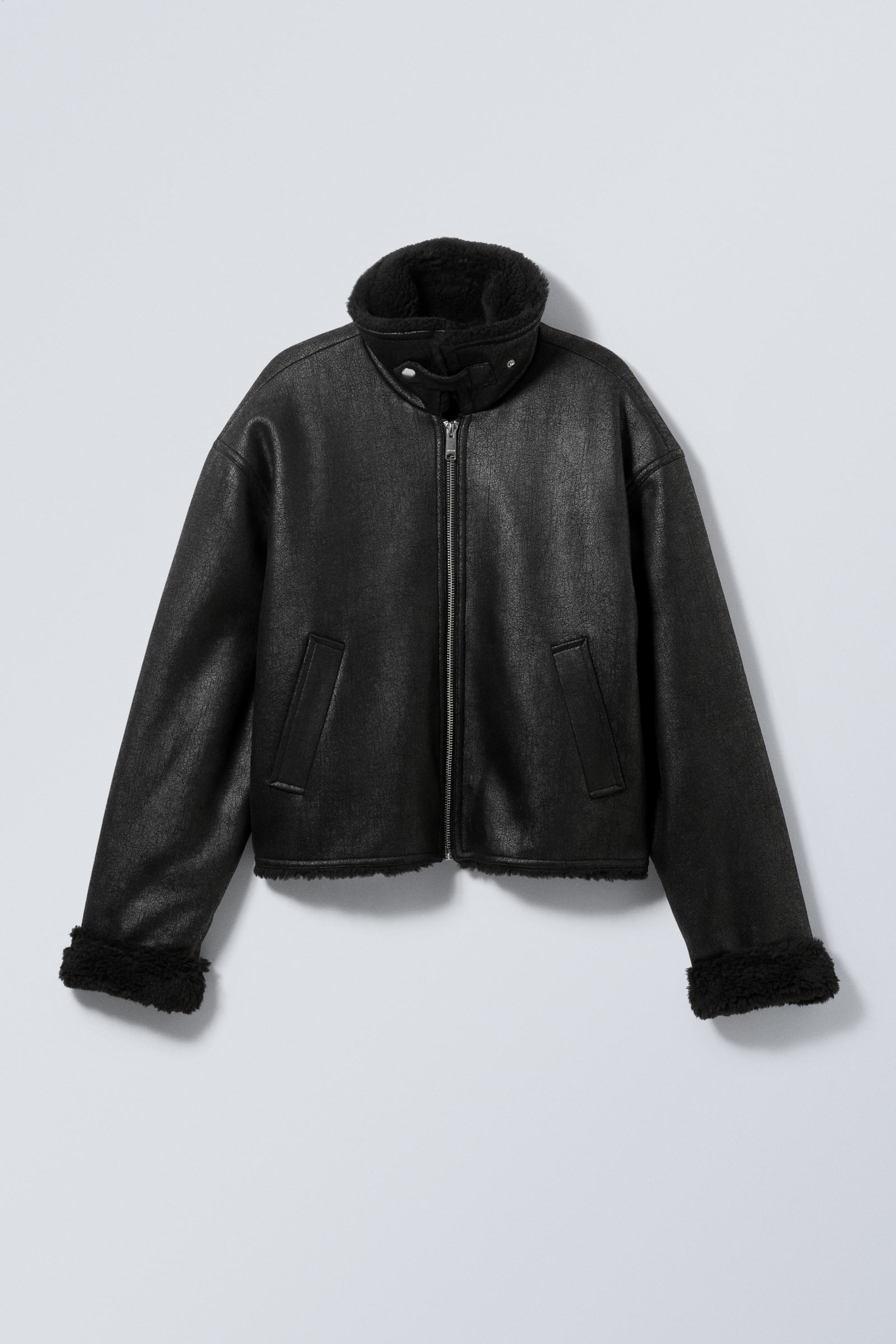 Black Faux Suede - Sim Shearling Jacket - 0